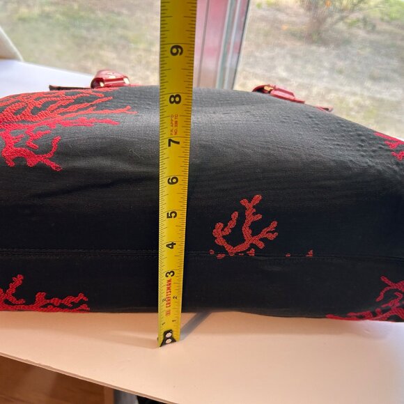 Le Duchesse Made-in-Italy Red Leather & Black Jacquard Tapestry Satchel. - Picture 10 of 14